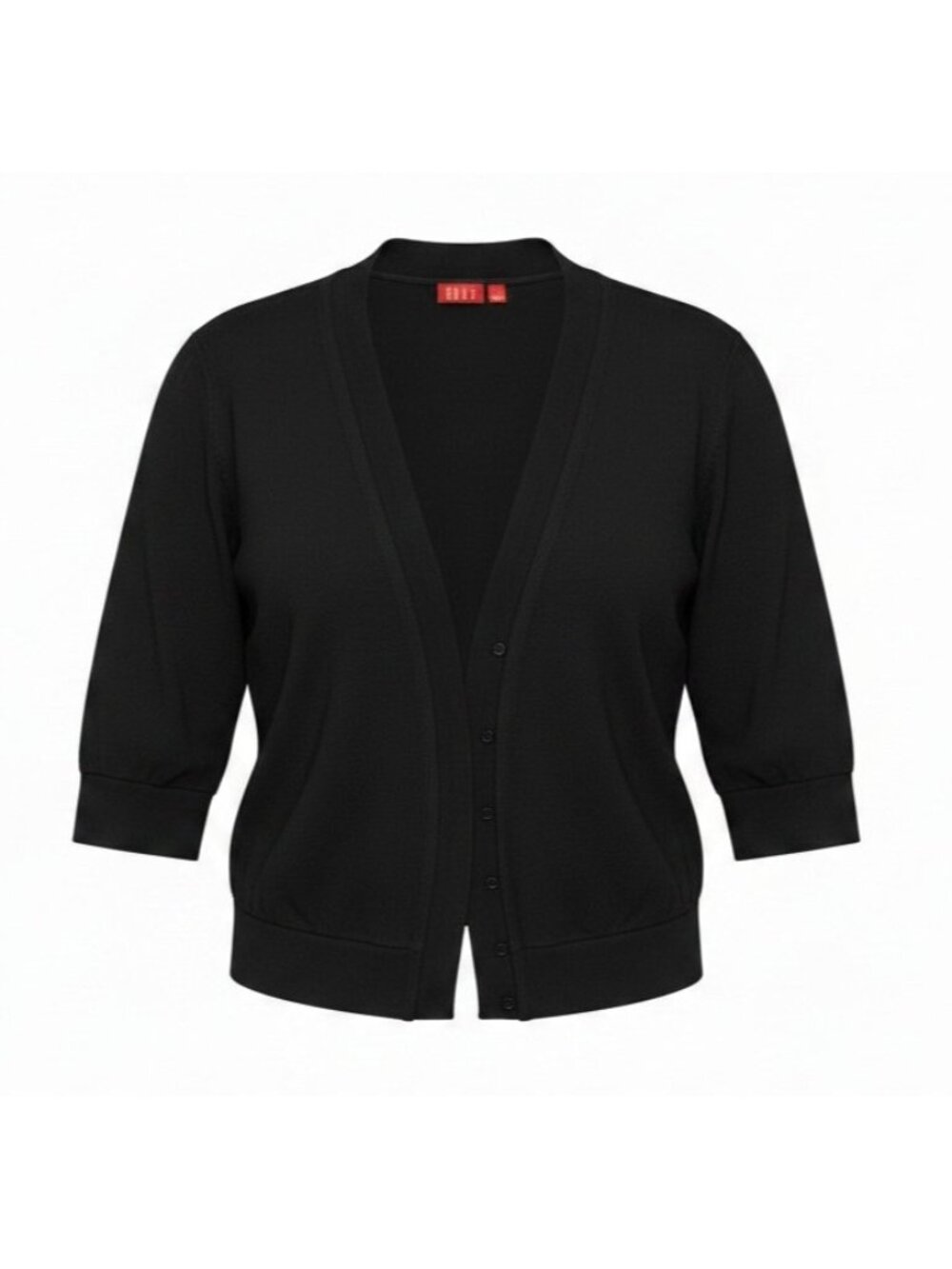 Womens Black Cardigan by Elle Lightweight Chiffon Trim 3/4 Sleeves Large